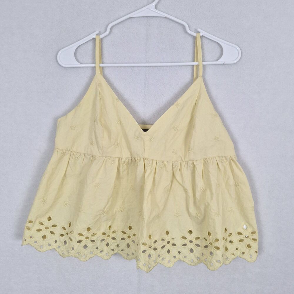 Hudson Gray Butter Yellow Eyelet Ruffle Cami Crop Top Medium Fairy Coquette Fem